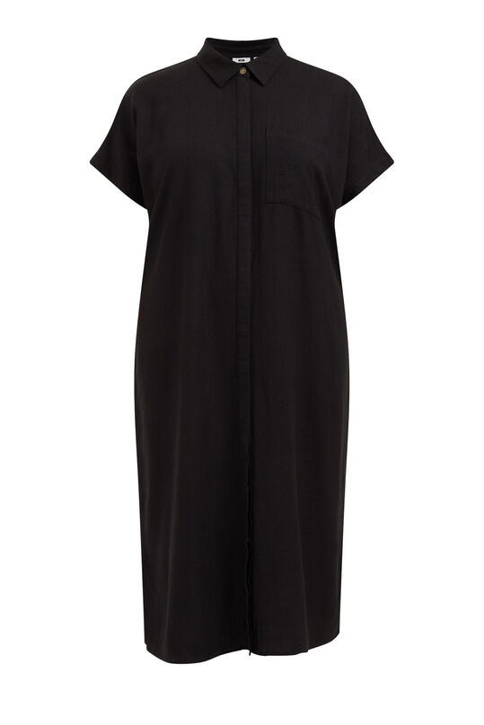 Dames jurk van linnenmix - Curve, Zwart