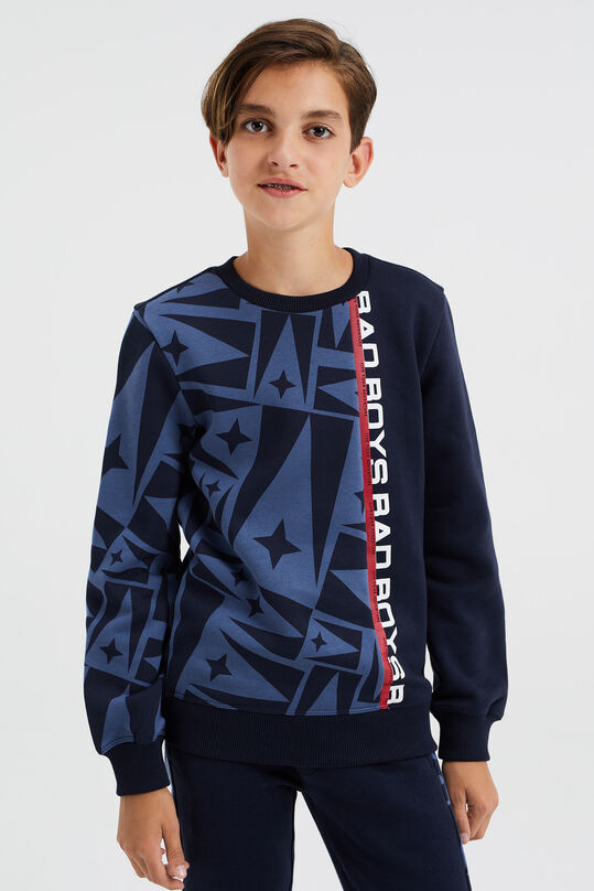 Jongens sweater met dessin en opdruk, Donkerblauw