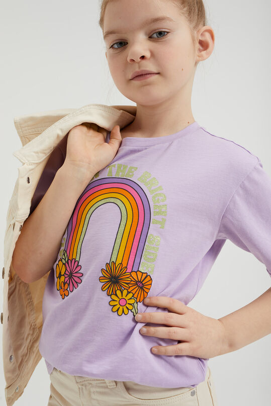 Meisjes T-shirt met 3D- en glitteropdruk, Lichtpaars