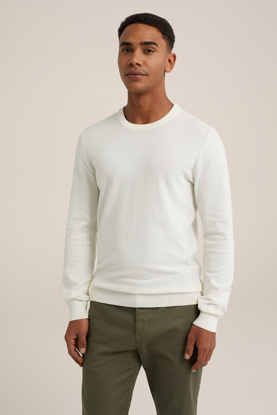 Heren fijngebreide trui van katoenmix, Wit