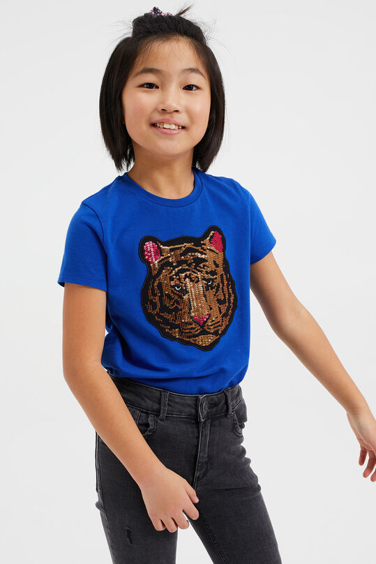 Meisjes T-shirt met pailletten applicatie, Kobaltblauw