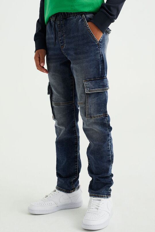 Jongens regular fit jeans met cargozakken, Donkerblauw