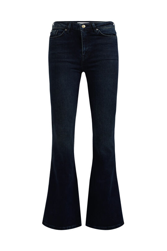 Dames high rise super wide flared jeans met stretch- Curve, Donkerblauw