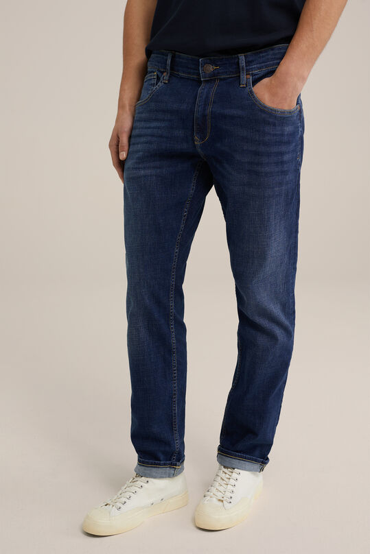 Heren regular fit jeans met comfort-stretch, Donkerblauw