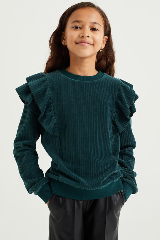 Meisjes velvet sweater van ribstof, Groenblauw