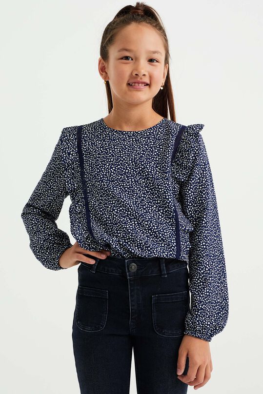 Meisjes blouse met dessin, Donkerblauw