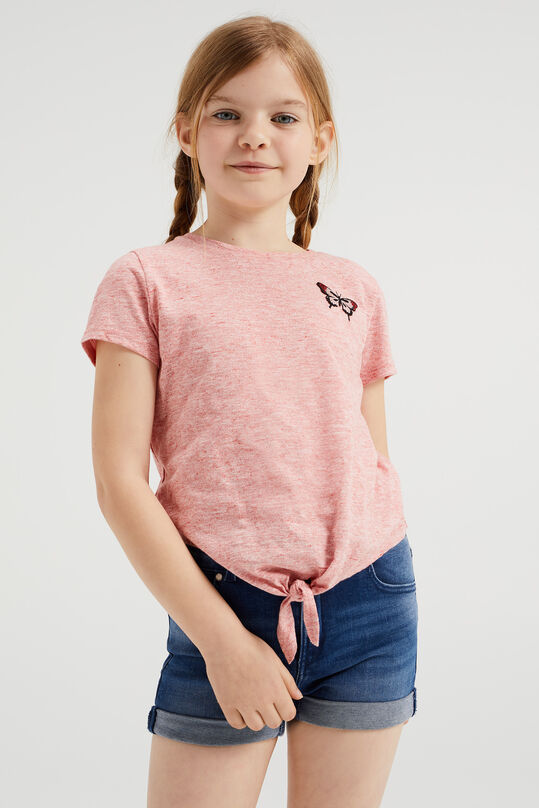 Meisjes gemêleerd T-shirt met embroidery, Koraalroze