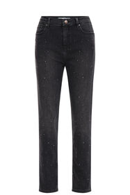 Dames high rise straight fit jeans met comfortstretch en studs, Donkergrijs