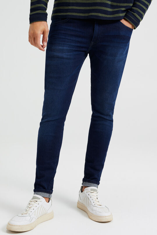 Heren skinny fit jeans met comfort stretch, Donkerblauw