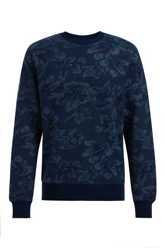 Heren sweater met jacquard dessin, Donkerblauw