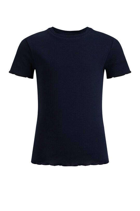 Meisjes T-shirt met ribstructuur, Donkerblauw