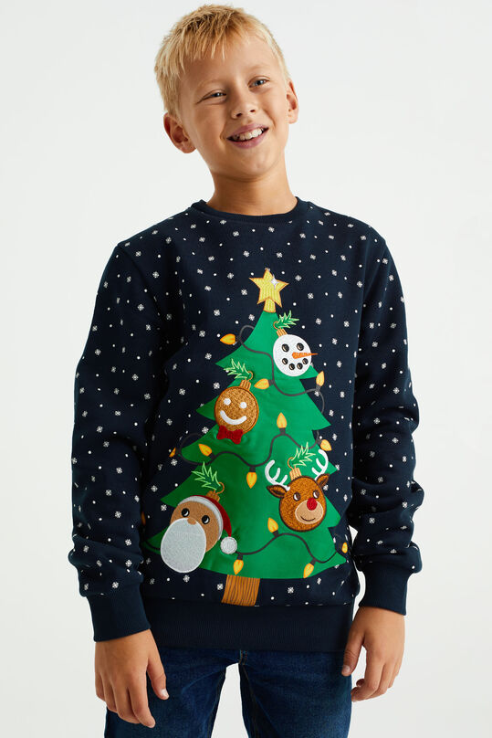 Jongens sweater met kerstdessin, Donkerblauw