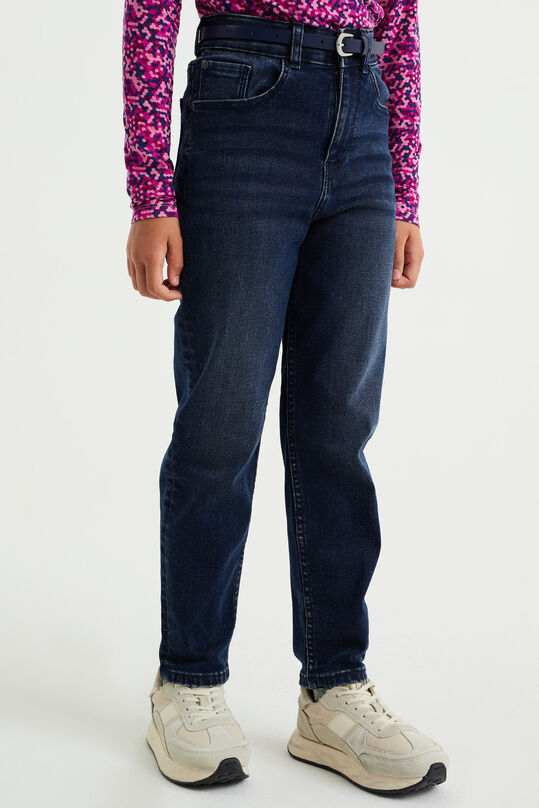 Meisjes high rise mom fit jeans met stretch, Donkerblauw