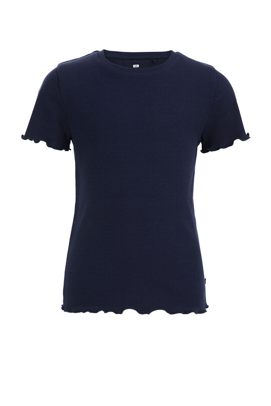 Meisjes T-shirt met ribstructuur, Marineblauw