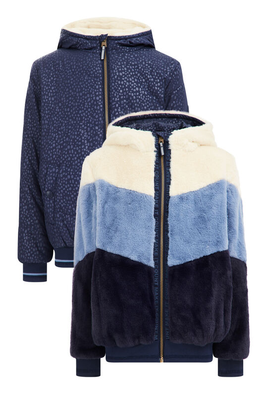 Meisjes reversible jas met imitatiebont, Donkerblauw