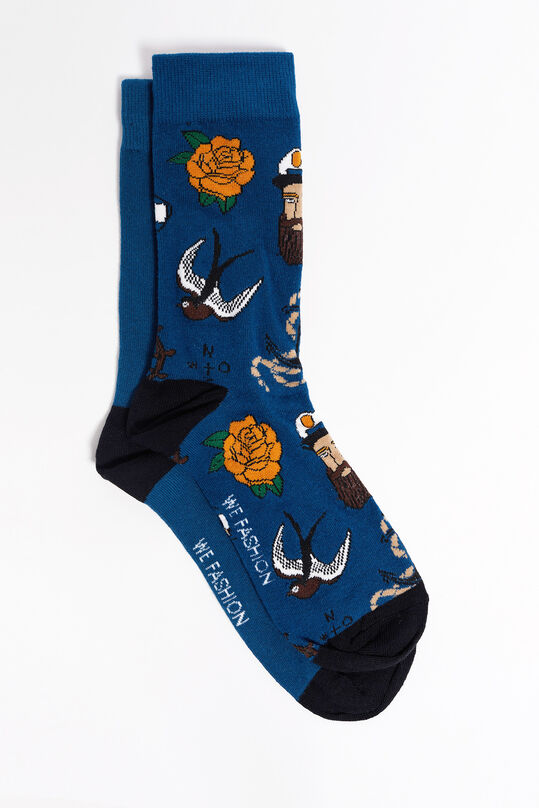 Heren sokken met dessin, 2-pack, Marineblauw