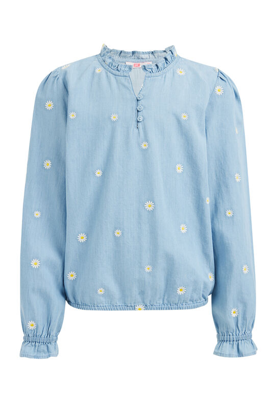 Meisjes denim blouse met embroideries, Lichtblauw