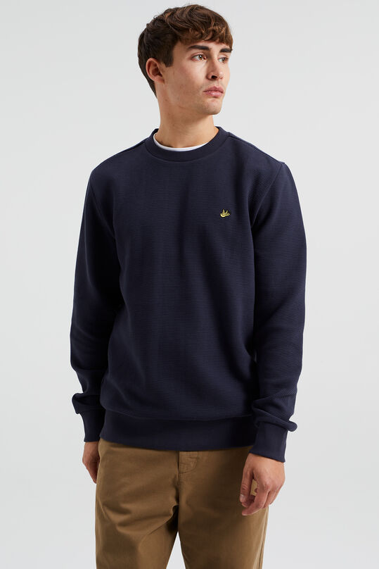 Heren sweater met ribstructuur, Marineblauw