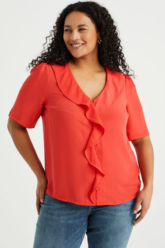 Dames blouse met ruches - Curve, Rood