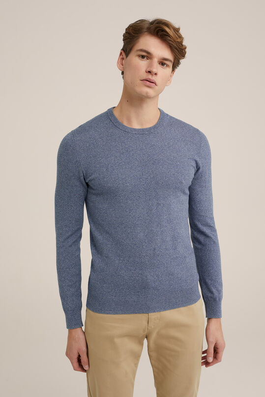 Heren fijngebreide trui van katoenmix, Felblauw