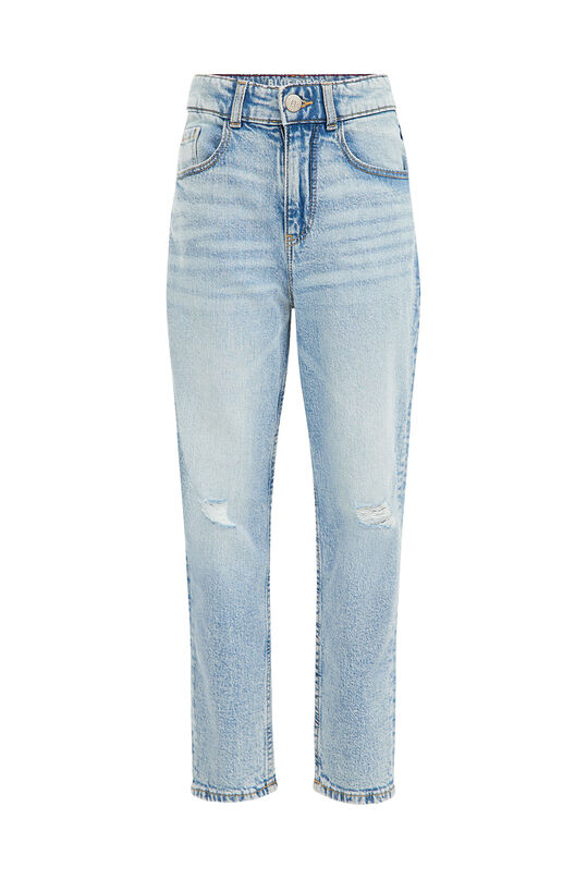 Meisjes high rise mom fit jeans met stretch, IJsblauw