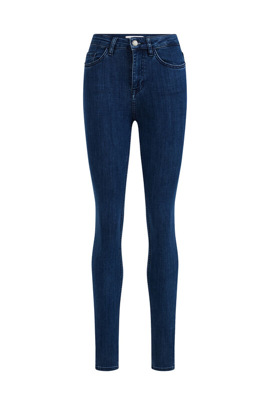 Dames high rise skinny jeans met stretch, Donkerblauw