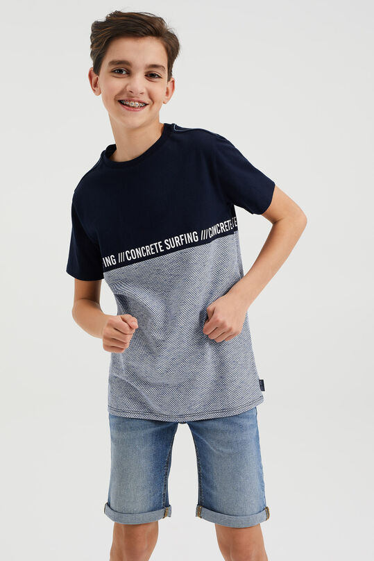 Jongens T-shirt met colourblock, Donkerblauw