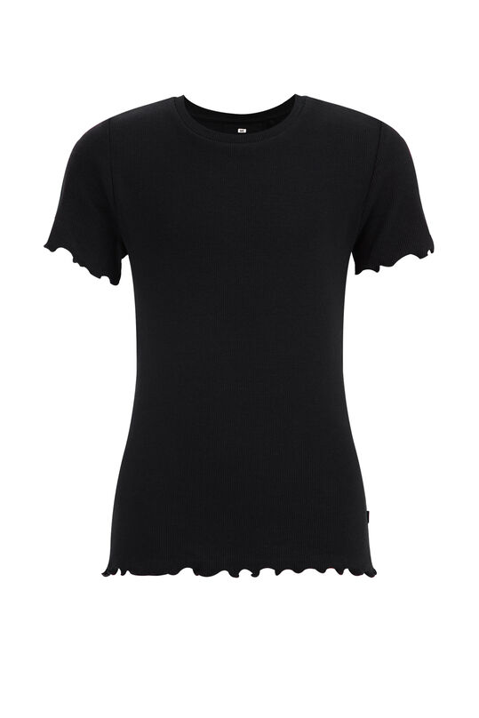 Meisjes T-shirt met ribstructuur, Zwart